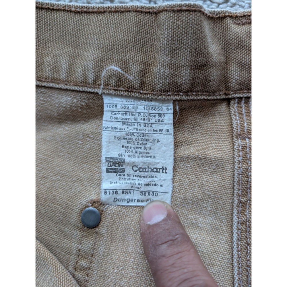 Vintage Carhartt B136 BRN DoubleKnee Pants Mens 36x30 Distressed & Faded MiUSA - Picture 3 of 10